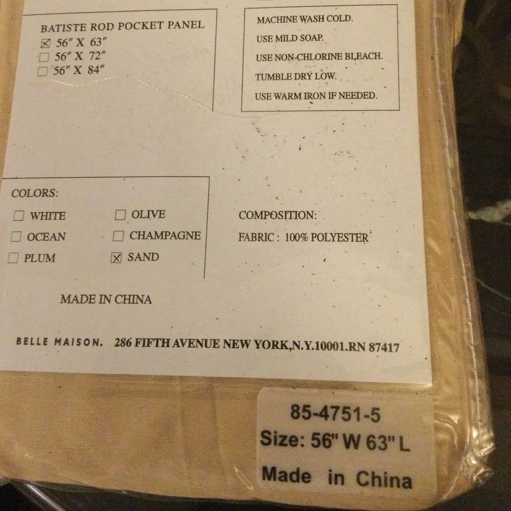 STYLE master tan curtain size 56”w 63”l